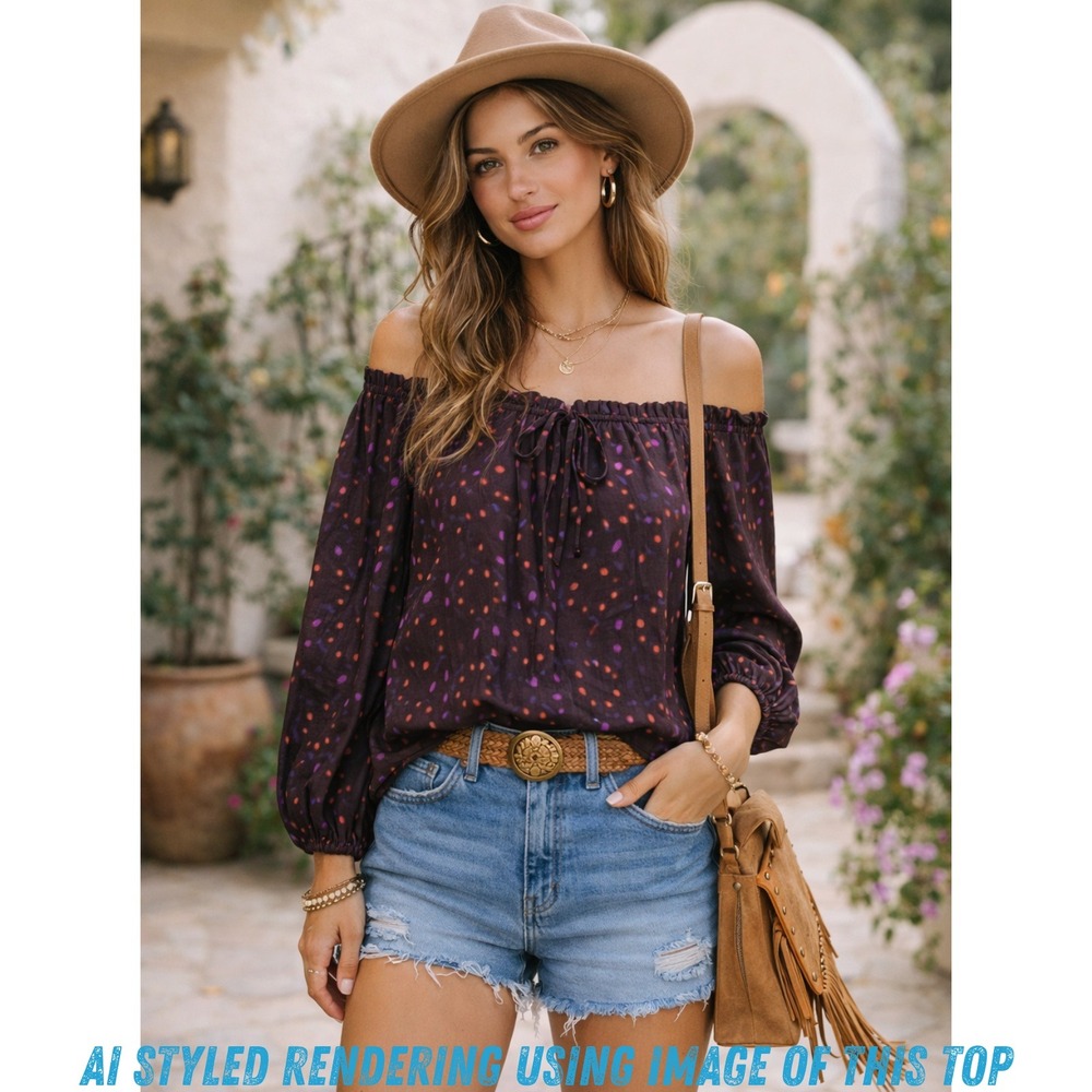 Alice + Olivia Womens Silk Blouse Small S Plum‎ Abstract Dot Semi Sheer Summer
